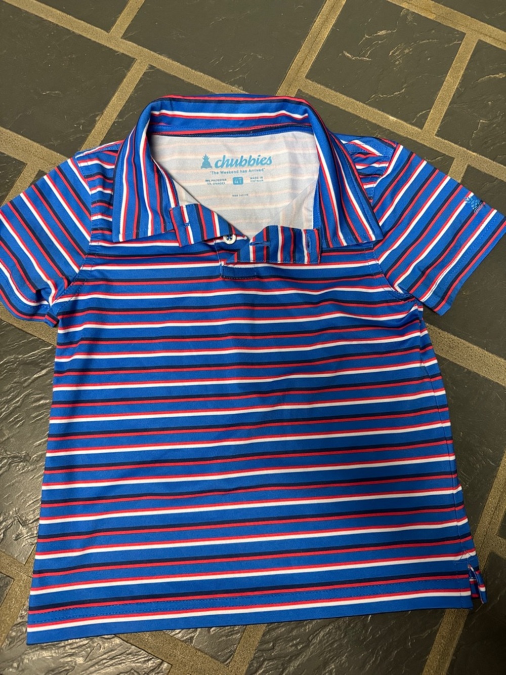 chubbies Blue Striped Short-Sleeve Polo with Red & White Accents